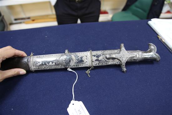 A 19th century silver mounted shasqua, probably Caucasian, sword 35in.